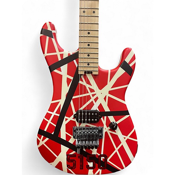 Used 2019 EVH Striped Series 5150 Red with Black and White Stripes Solid Body Electric Guitar