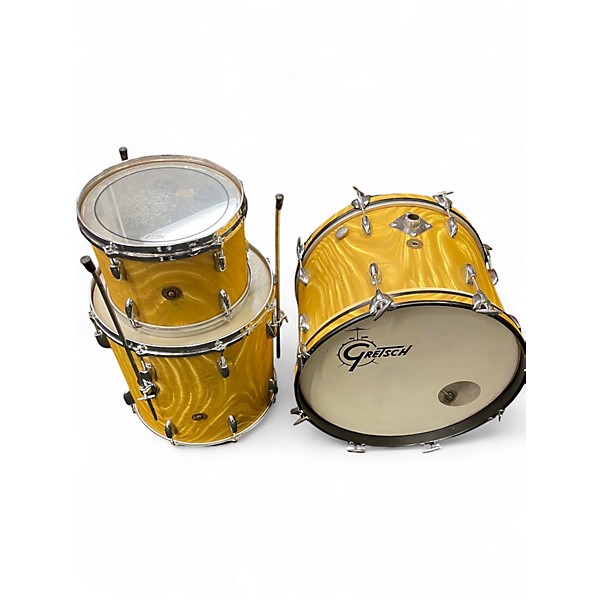 Used Gretsch Drums 3 Piece VINTAGE 1960S ROUND BADGE YELLOW SATIN FLAME Drum Kit
