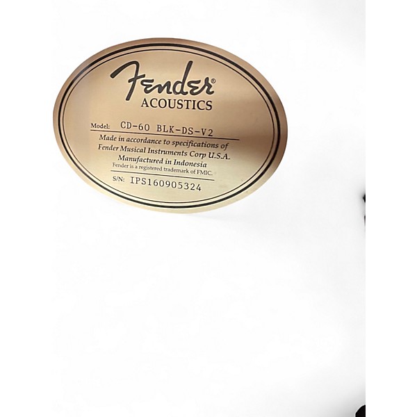 Used Fender CD60 Dreadnought Black Acoustic Guitar