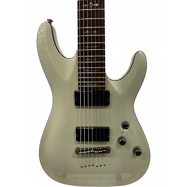 Used 2021 Schecter Guitar Research Demon 7 String Vintage White Solid Body Electric Guitar