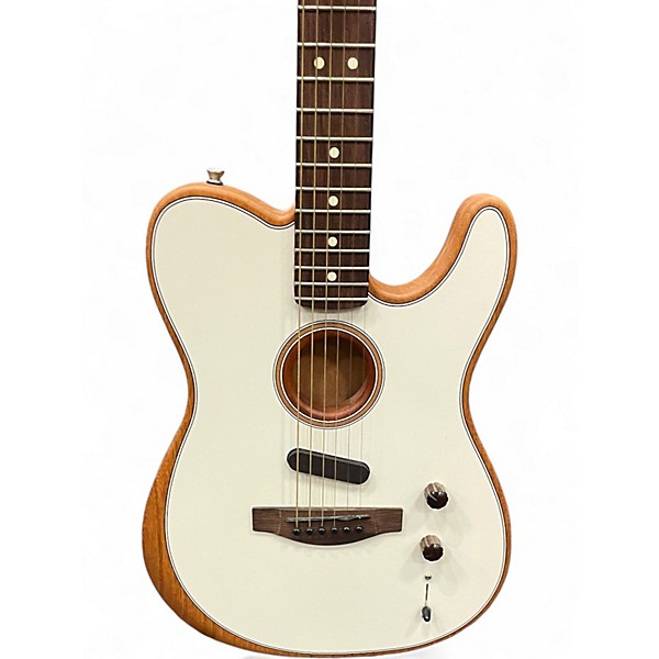 Used Fender Acoustasonic Standard Tele Olympic White Acoustic Electric Guitar