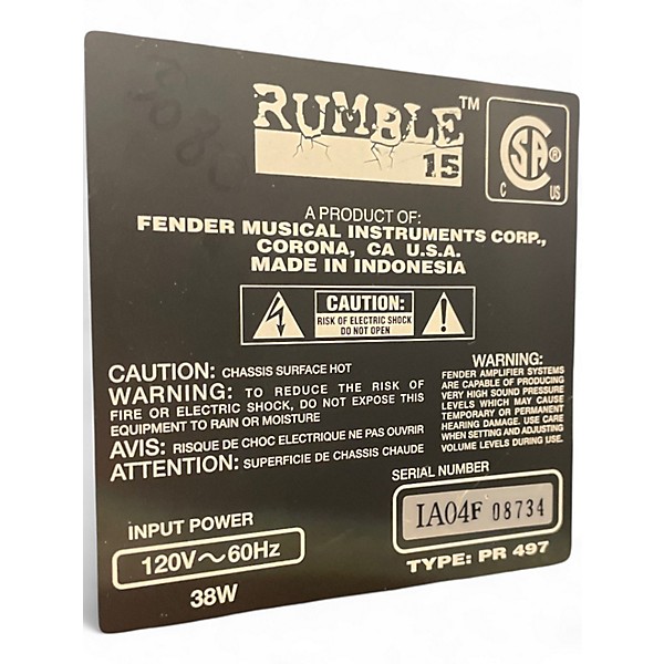 Used Fender Rumble 15 15W 1X8 Bass Combo Amp