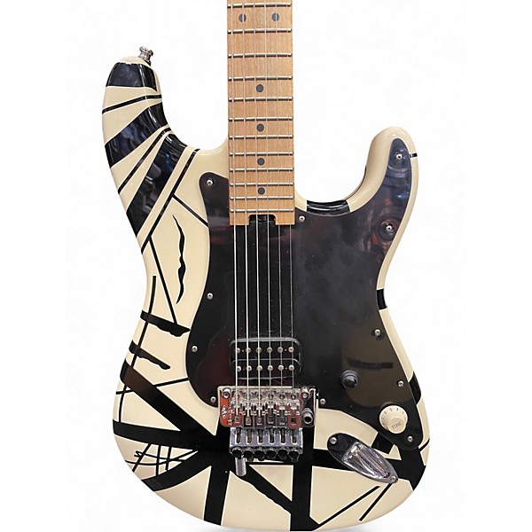 Used EVH Striped Series White with Black Stripes Solid Body Electric Guitar
