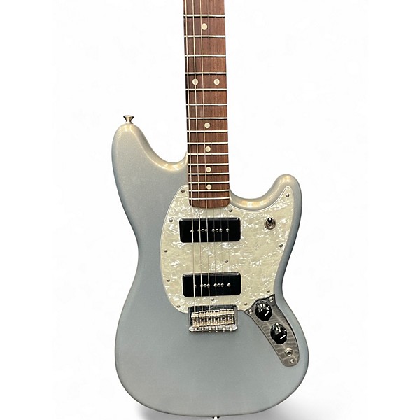Used 2016 Fender Mustang 90 Silver Solid Body Electric Guitar