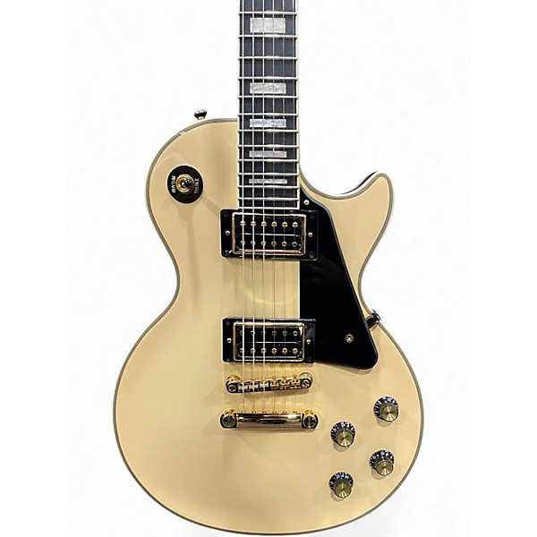 Used Epiphone Les Paul Custom Blackback Pro Antique Ivory Solid Body Electric Guitar