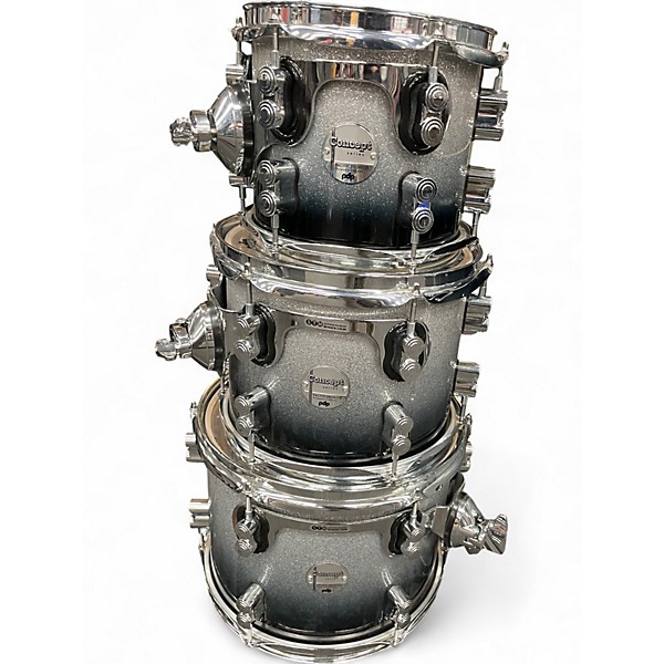 Used PDP by DW 7 Piece Concept Series Silver to Black Fade Drum Kit