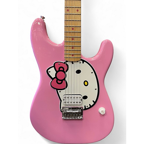 Used 2006 Squier Hello Kitty Stratocaster Single Hum Pink With Kitty Pickguard Pink Solid Body Electric Guitar