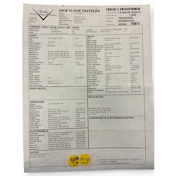 Used 2023 Fender Custom Shop Limited Edition 1968 Stratocaster Journeyman Aged Vintage White Solid Body Electric Guitar