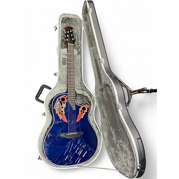 Used Ovation CE44P CELEBRITY Trans Blue Acoustic Electric Guitar