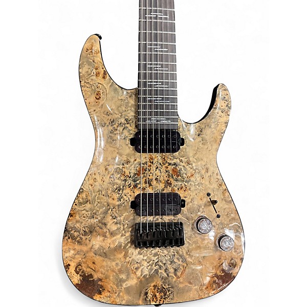 Used 2025 Schecter Guitar Research Omen Elite 7 Natural Maple Burl Solid Body Electric Guitar