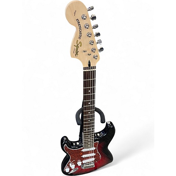 Used Squier Standard Stratocaster Left Handed Trans Red Electric Guitar