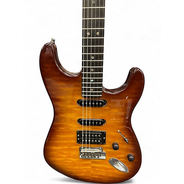 Used Fender American Deluxe Stratocaster HSS QMT Tobacco Sunburst Solid Body Electric Guitar