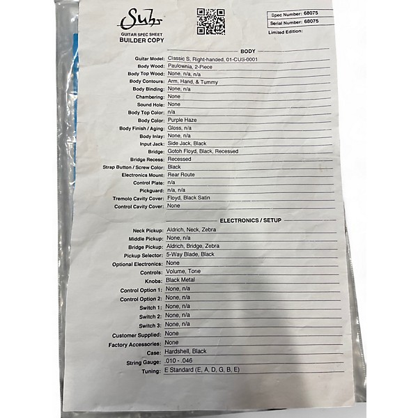 Used 2021 Suhr Custom Shop Classic S Purple Hze Solid Body Electric Guitar