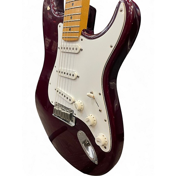 Used 1998 Fender American Standard Stratocaster Maroon Solid Body Electric Guitar