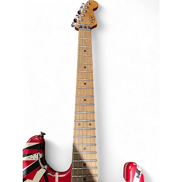 Used EVH Striped Series Frankie Red with Black and White Stripes Solid Body Electric Guitar
