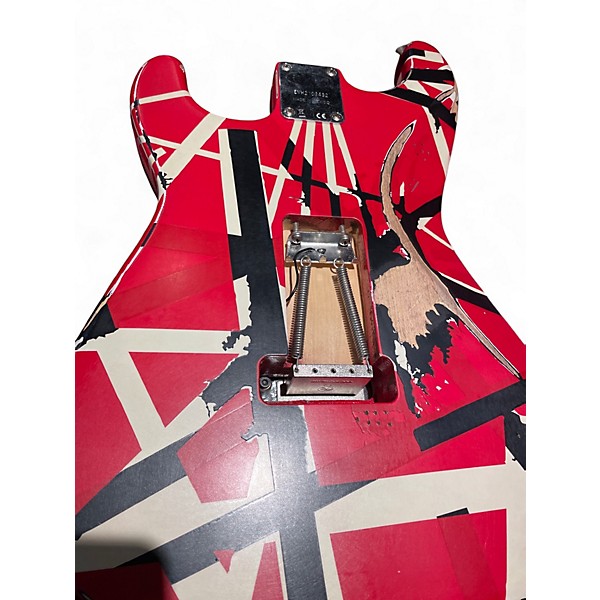 Used EVH Striped Series Frankie Red with Black and White Stripes Solid Body Electric Guitar