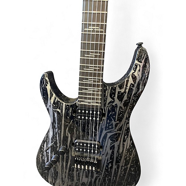 Used Schecter Guitar Research C1 SILVER MOUNTAIN LH BLACK AND SILVER Solid Body Electric Guitar