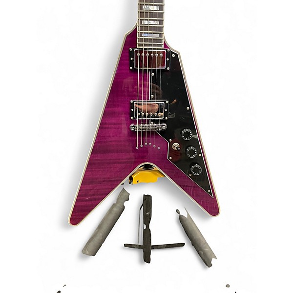 Used Schecter Guitar Research custom v Trans Purple Solid Body Electric Guitar