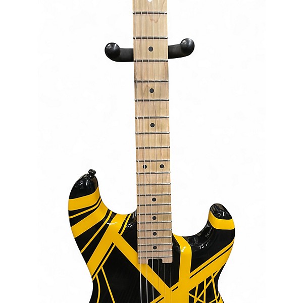 Used EVH Striped Series BLACK WITH YELLOW STRIPES Solid Body Electric Guitar