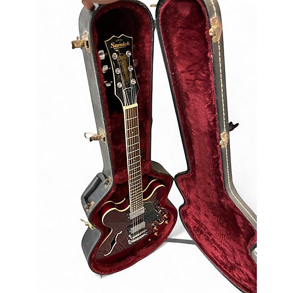 Used Samick SAN450 SEMI HOLLOW BODY ELECTRIC DOUBLE CUTAWAY  Burgundy Hollow Body Electric Guitar