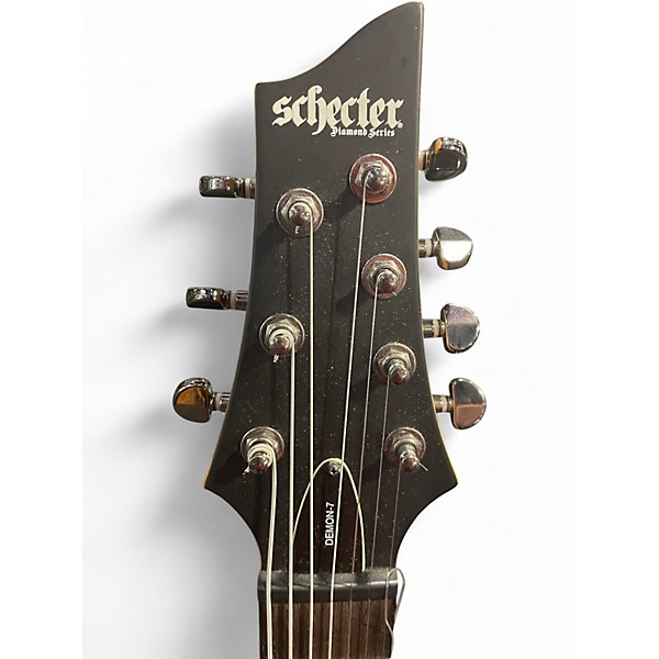 Used Schecter Guitar Research Demon 7 String Black Solid Body Electric Guitar