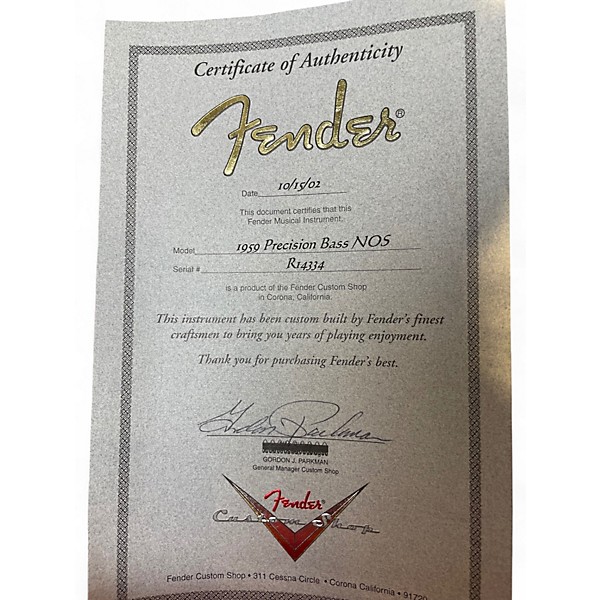 Used 2002 Fender Custom Shop 1959 Precision Bass NOS Sunburst Electric Bass Guitar