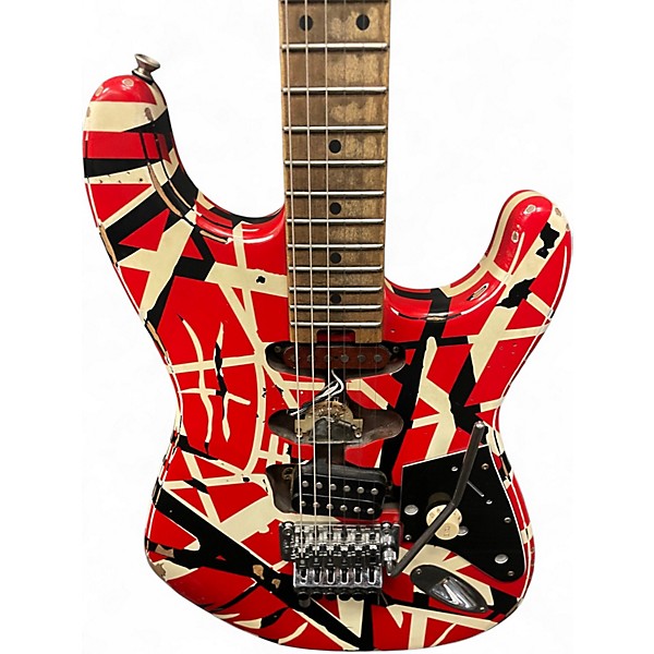 Used EVH Striped Series Frankie RED WHITE STRIPE Solid Body Electric Guitar
