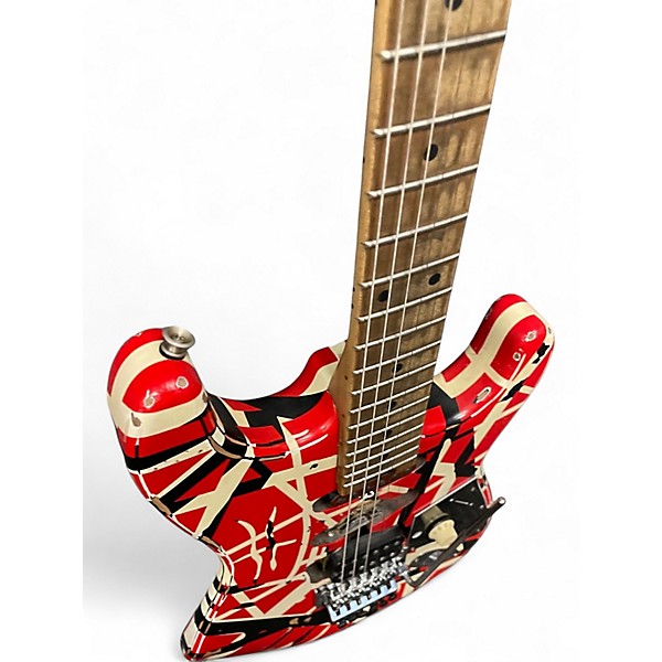Used EVH Striped Series Frankie RED WHITE STRIPE Solid Body Electric Guitar