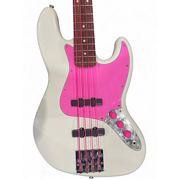 Used Fender Jazz Partscaster White and Pink Electric Bass Guitar