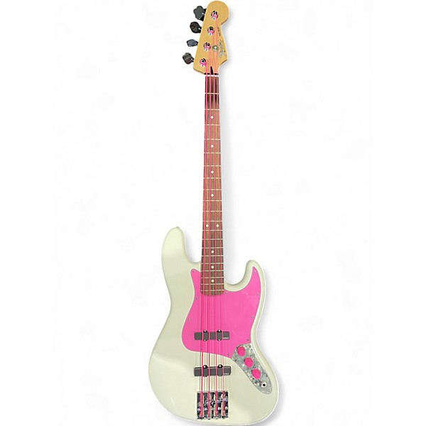 Used Fender Jazz Partscaster White and Pink Electric Bass Guitar
