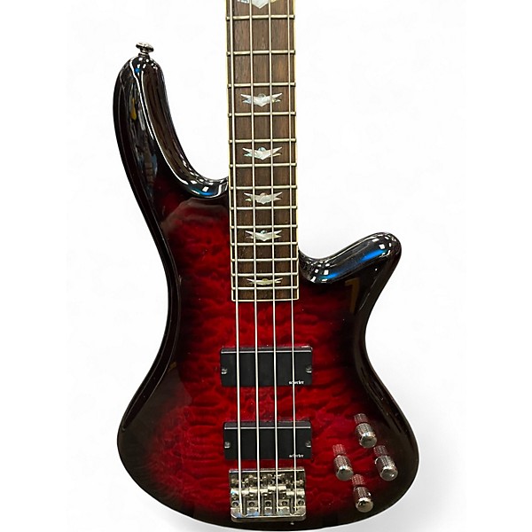 Used Schecter Guitar Research Stiletto Extreme 4 String Crimson Red Burst Electric Bass Guitar