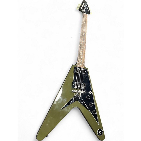 Used 2022 Epiphone Limited Run Flying V DRAB GREEN Solid Body Electric Guitar
