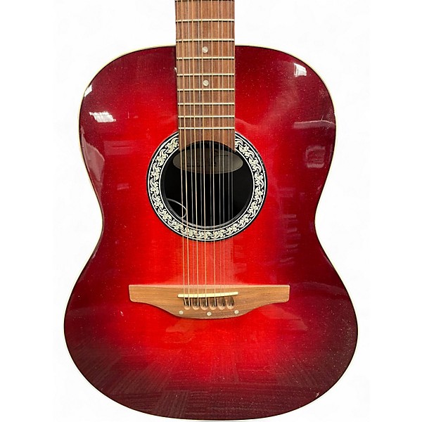 Used Ovation standard balladeer 12 string Red 12 String Acoustic Electric Guitar