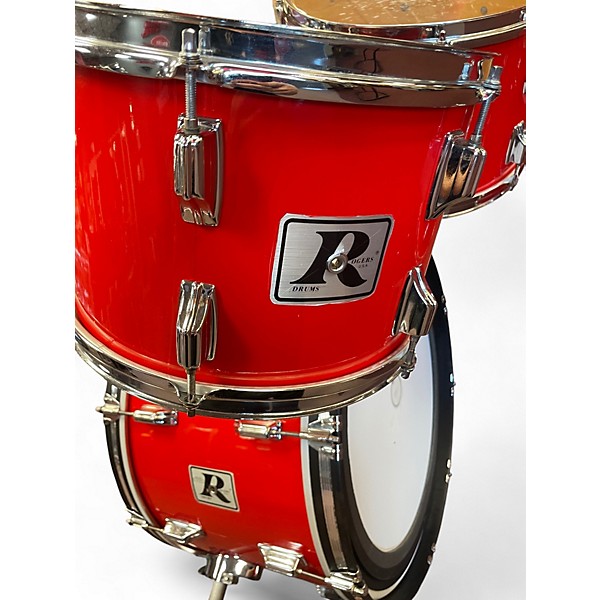 Vintage 1970s Rogers 4 Piece Drum Kit Fiesta Red Drum Kit