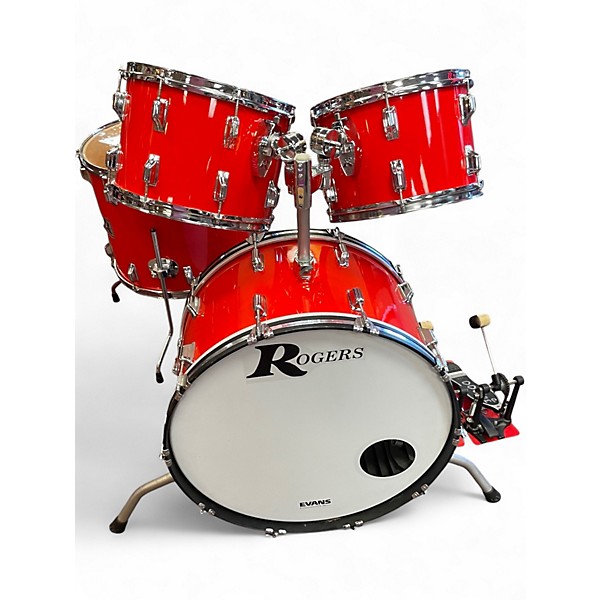 Vintage 1970s Rogers 4 Piece Drum Kit Fiesta Red Drum Kit