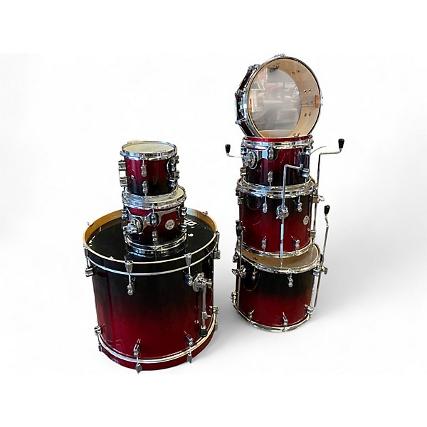Used PDP by DW 7 Piece Concept Series Red to Black Fade Drum Kit