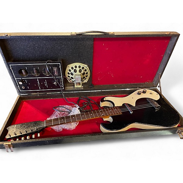 Vintage 1960s Silvertone St Style Black and White Solid Body Electric Guitar