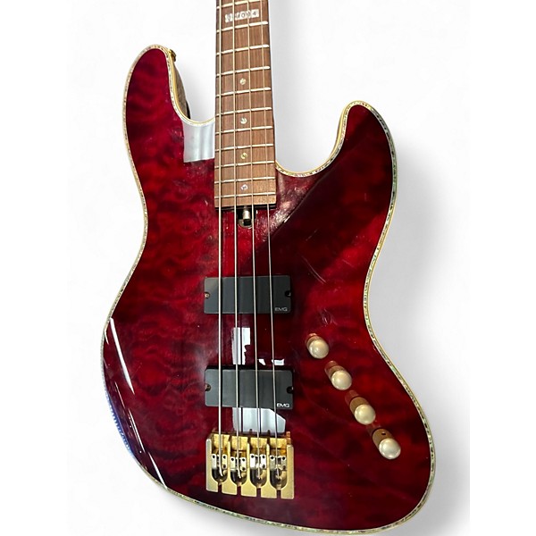 Used ESP LTD J1004 Quilted Red Electric Bass Guitar
