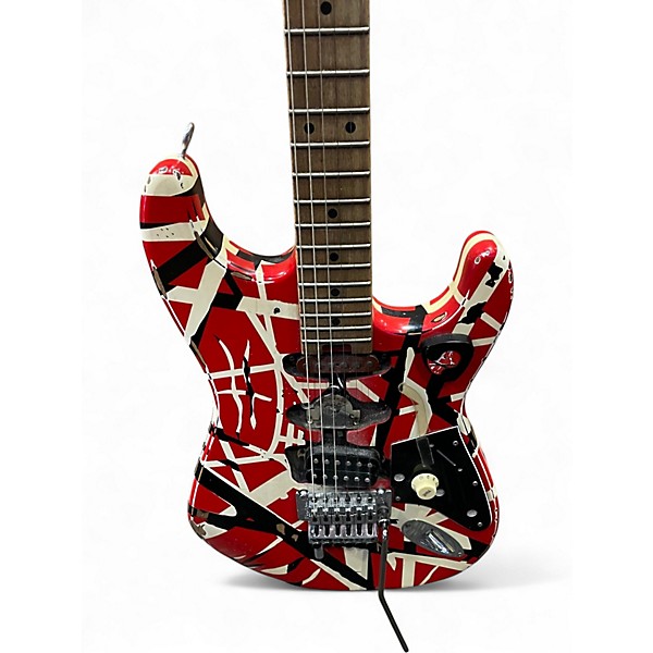 Used 2021 EVH Striped Series Frankie Red with Black and White Stripes Solid Body Electric Guitar