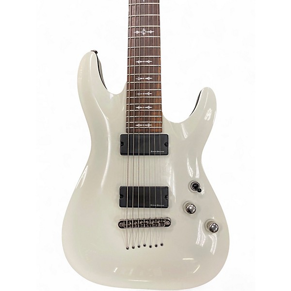 Used Schecter Guitar Research Demon 7 String White Solid Body Electric Guitar