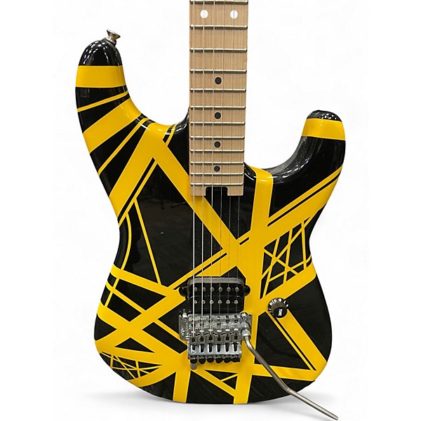 Used EVH Striped Series BLACK WITH YELLOW STRIPES Solid Body Electric Guitar