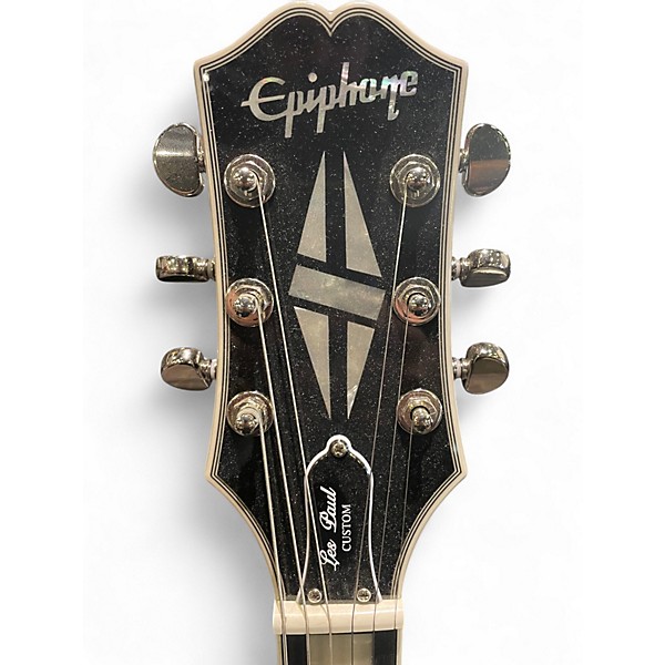 Used Epiphone Les Paul Custom Black and Silver Solid Body Electric Guitar