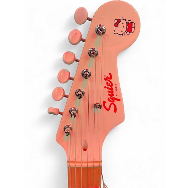 Used Squier Hello Kitty Stratocaster Single Hum Black With Kitty Pickguard Classic White Solid Body Electric Guitar