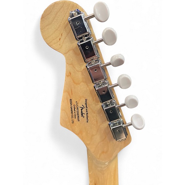 Used Squier Hello Kitty Stratocaster Single Hum Black With Kitty Pickguard Classic White Solid Body Electric Guitar