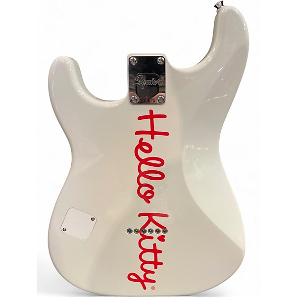 Used Squier Hello Kitty Stratocaster Single Hum Black With Kitty Pickguard Classic White Solid Body Electric Guitar