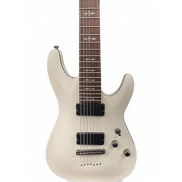Used Schecter Guitar Research Demon 7 String White Solid Body Electric Guitar