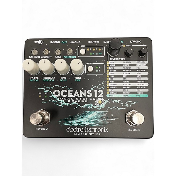 Used Electro-Harmonix OCEANS 12 DUAL STEREO REVERB Effect Pedal