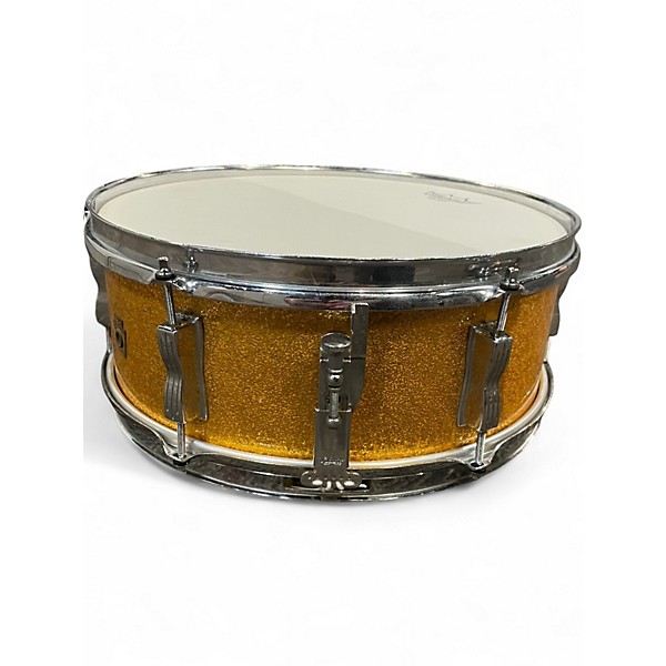Vintage 1960s Ludwig 5X14 Classic Jazz Festival Snare Gold Sparkle Drum