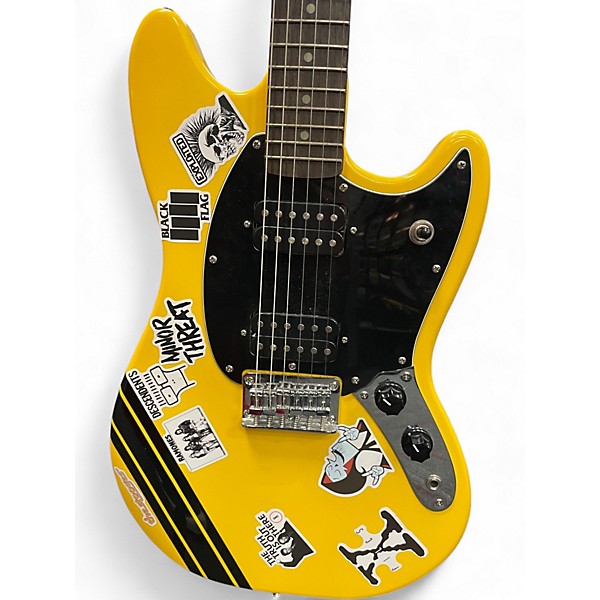 Used Squier Mustang Graffiti Yellow Solid Body Electric Guitar