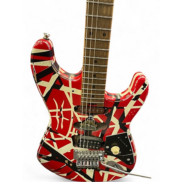 Used EVH Striped Series Frankie Red with Black and White Stripes Solid Body Electric Guitar